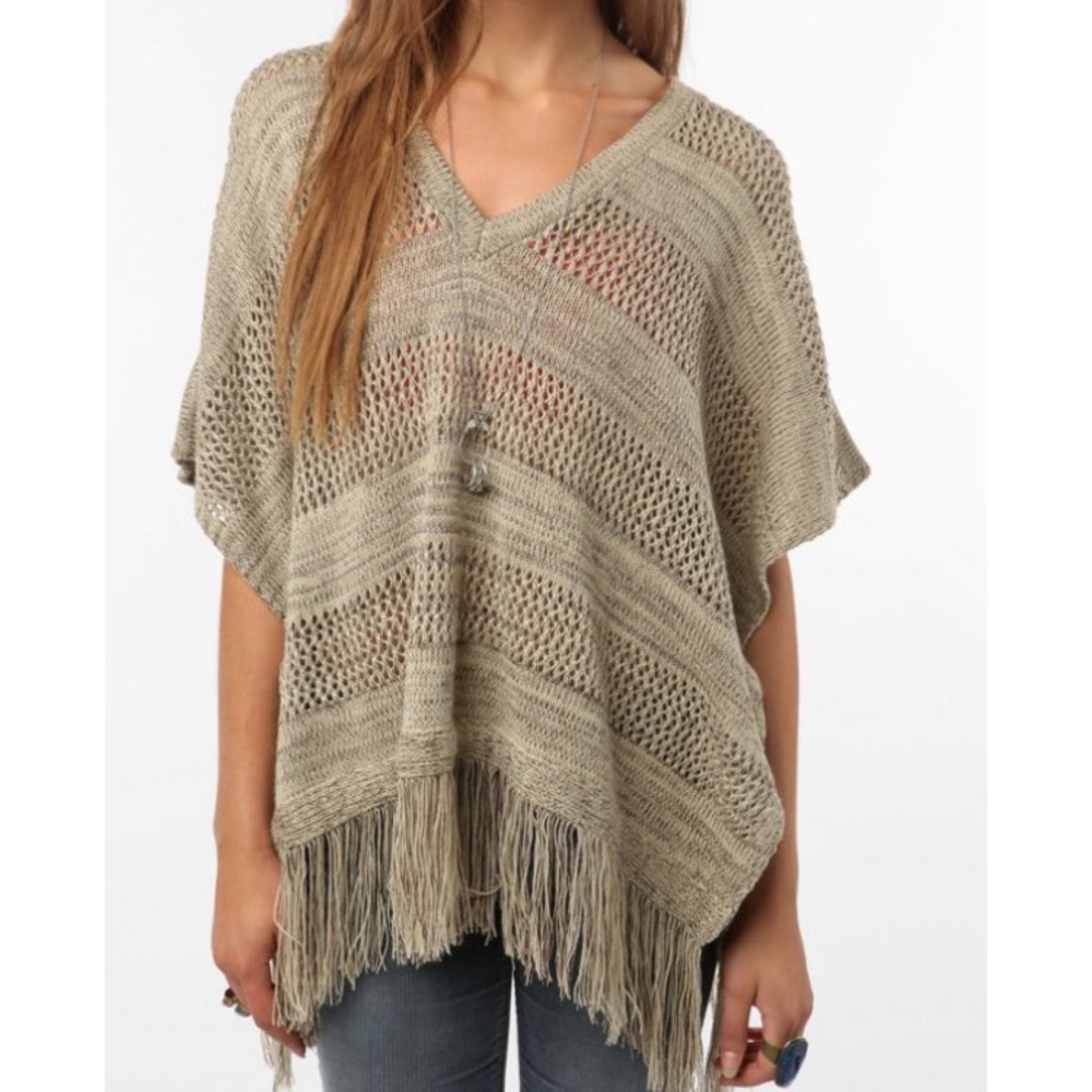 UO Ecoté Knit Fringe Stripes Poncho Cape Boho😍